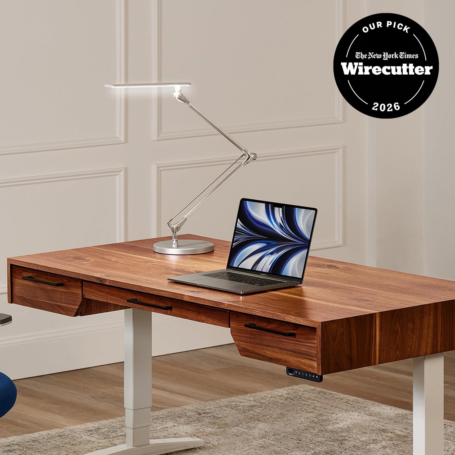 UPLIFT DESK E7 LED Desk Lamp – Adjustable 3 Color Modes, Dimmable Home Office Desk Light for Standing Desk, Dual Monitors, Aluminum Task Lamp (Silver Lamp, Silver Base)