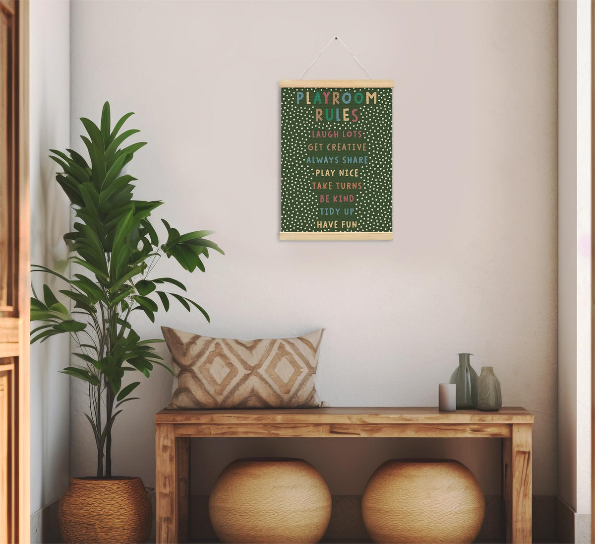 Playroom Kids Tollder Room Wall Decor, Play Room Rules Wall Decor for Kids Play Game Room Bedroom Nursery Home School Playroom Essentials, Canvas Hanging Banner Wood Poster Frameds(dark green)