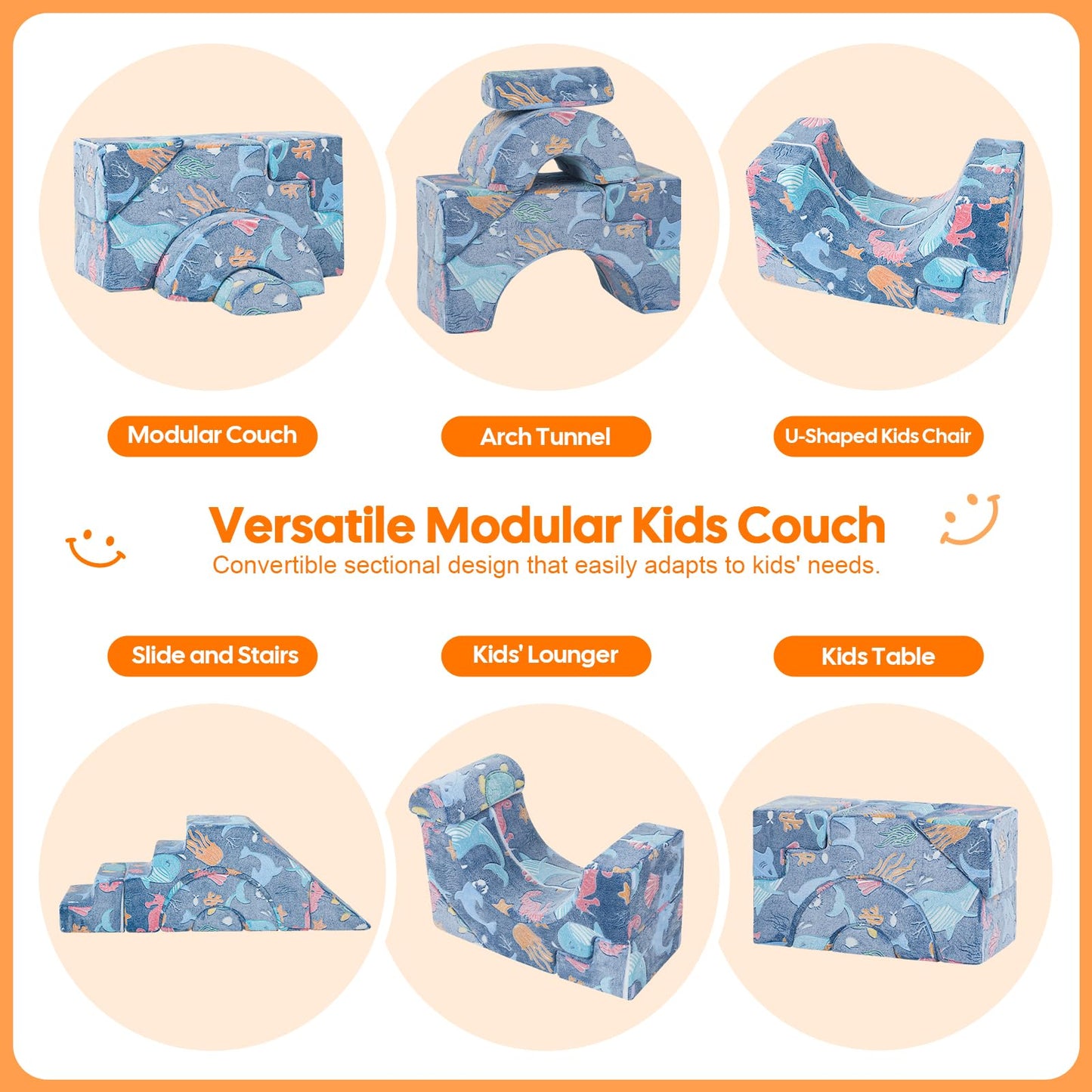 MeMoreCool Foam Climbing Toddler Couch – Modular Sofa with Slide & Stairs | Convertible Playroom Couch | Crawling & Climbing Soft Furniture | Washable Cover | Gift for Kids