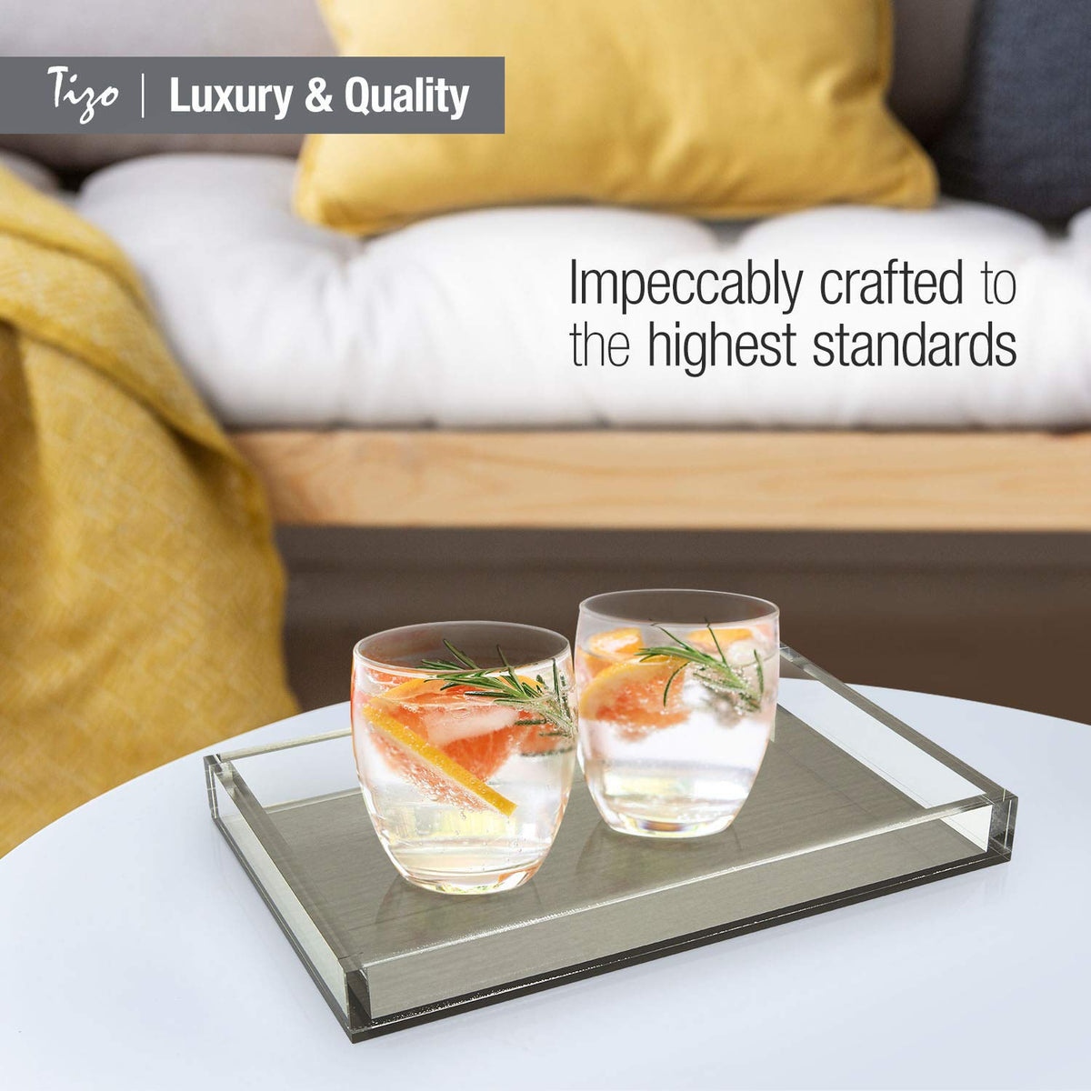 Tizo Design Elegant Lucite Tray, 12" x 8" Acrylic, Multiple Colors Available (Clear)