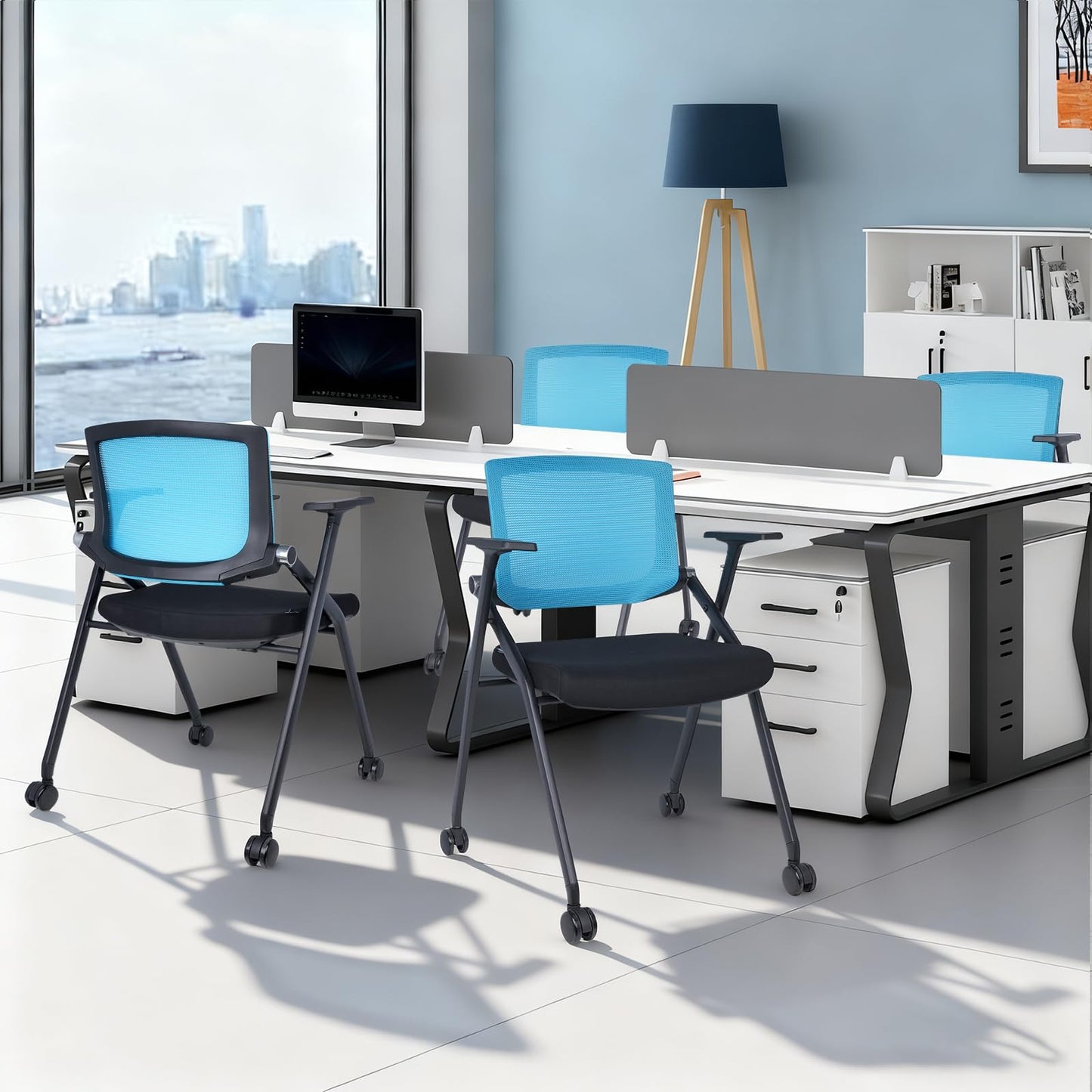 BROBRIYO Upgraded Folding Chair with Wheels and Padded, Ergonomic Mesh Back and Arms for Office, Meetings, Conferences, Receptions, Training Rooms & Folding Office Chairs