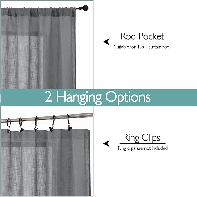 Chyhomenyc Extra Long Charcoal Grey Semi Sheer Curtains 108 Inches Long 2