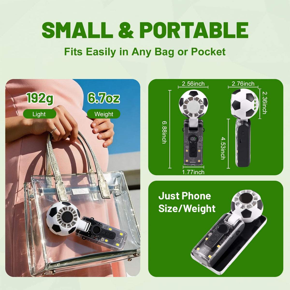 Portable Handheld Fan 6 Speeds USB Rechargeable Personal Fan with LED Display, 180°Adjustable Foldable 10 Working Hours, 3-in-1 Portable Cooling Fan for Desk, Neck, Hand, Travel Office Outdoor