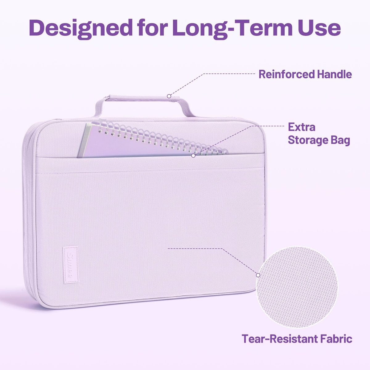 SUNEE Zipper Binder 1 Inch, Removable 3-ring binder, 175-Sheet Capacity, 5-Tab Dividers Expanding File Folder, Small Binder Bag Organizer Storage for Student School Classroom Supplies, Lavender Purple