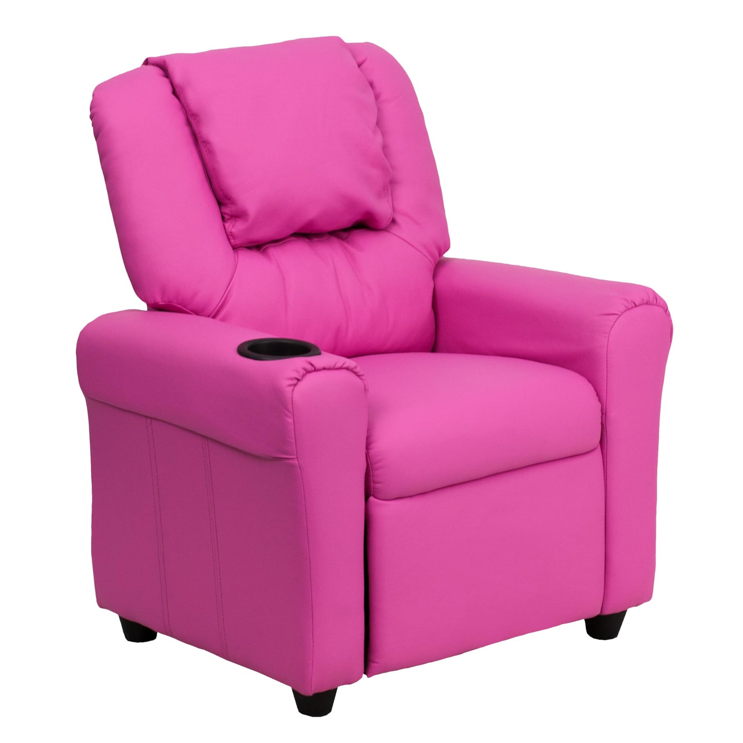 Flash Furniture Vana Vinyl Kids Recliner with Cup Holder, Headrest, and Safety Recline, Contemporary Reclining Chair for Kids, Supports up to 90 lbs., Hot Pink