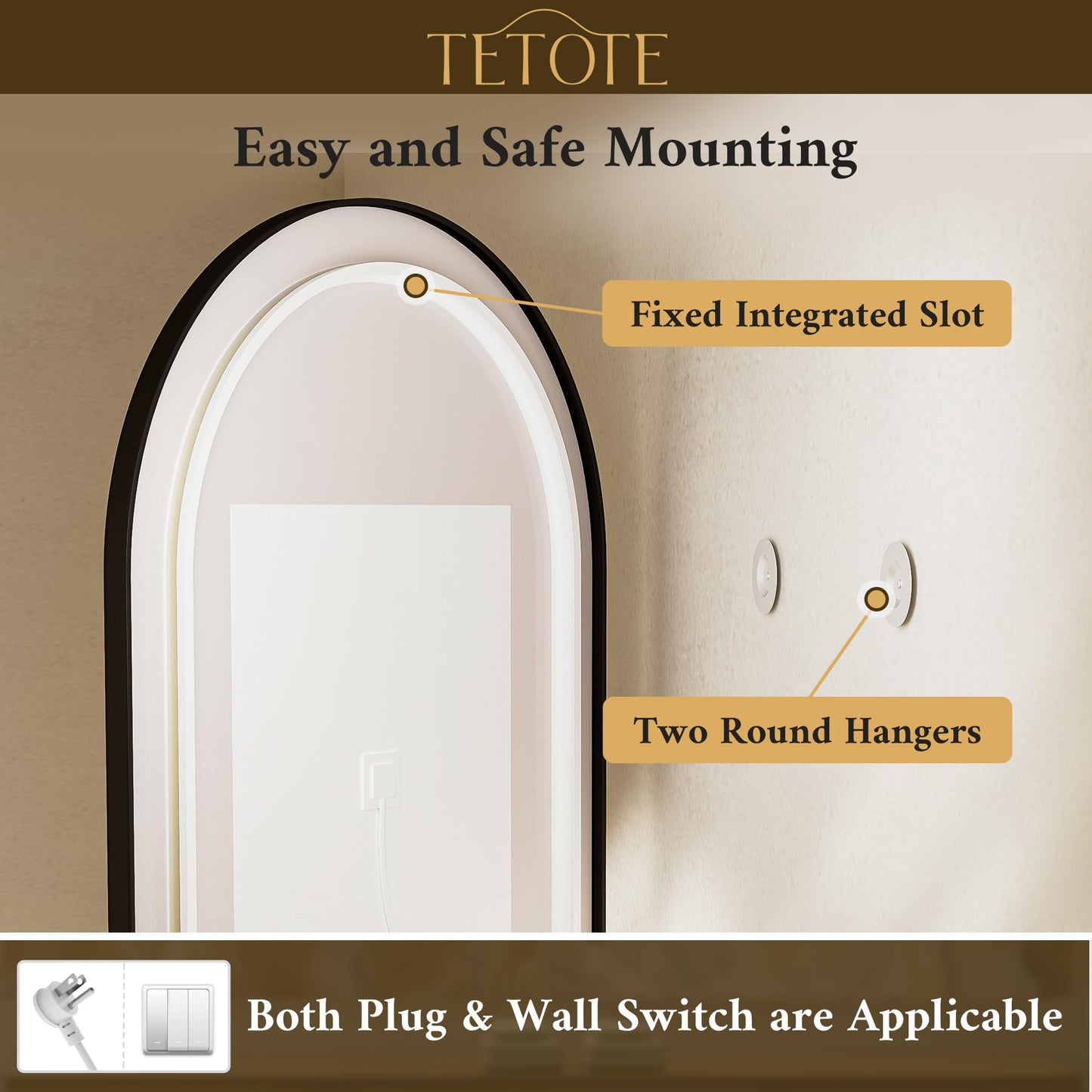 TETOTE Oval Led Lighted Bathroom Mirror Matte Black Frame 20" x 32" Front and Backlit Oval Light up Vanity Mirror with Lights, 3 Color Illuminated Dimmable Anti Fog Wall Mount, IP54 CRI 90+