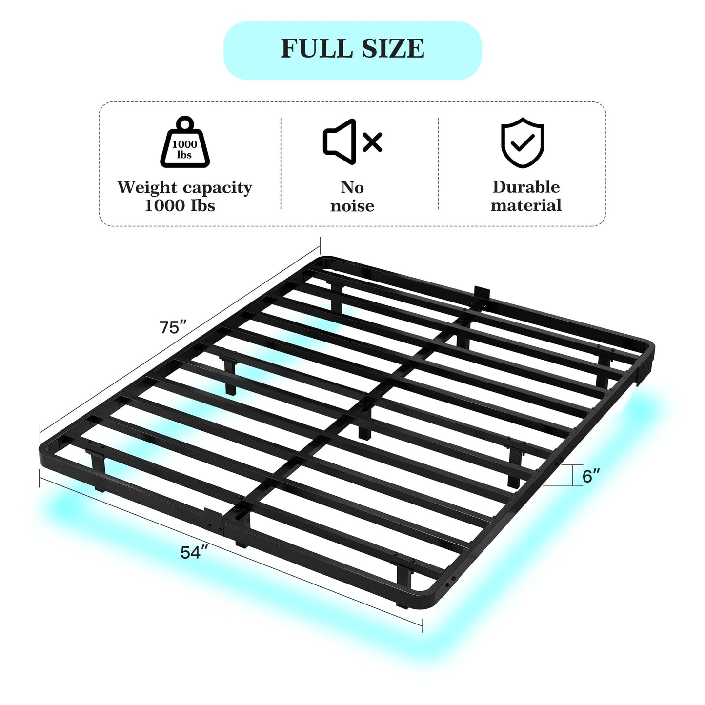 FSJianYi Floating Bed Frame with LED Lights and Charging Station - Modern Metal Platform Bed Frame - Noise Free No Box Spring Needed and Easy Assembly (Full)