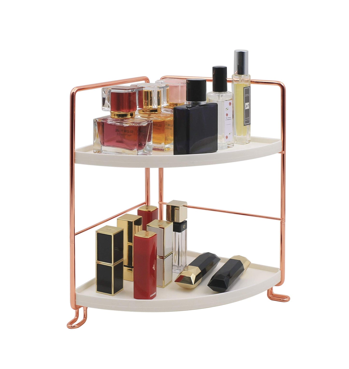 kaileyouxiangongsi 2-Tier Bathroom Countertop Organizer - Vanity Tray Cosmetic & Makeup Storage- Kitchen Spice Rack Standing Shelf - Corner Storage Shelf, Rose Gold