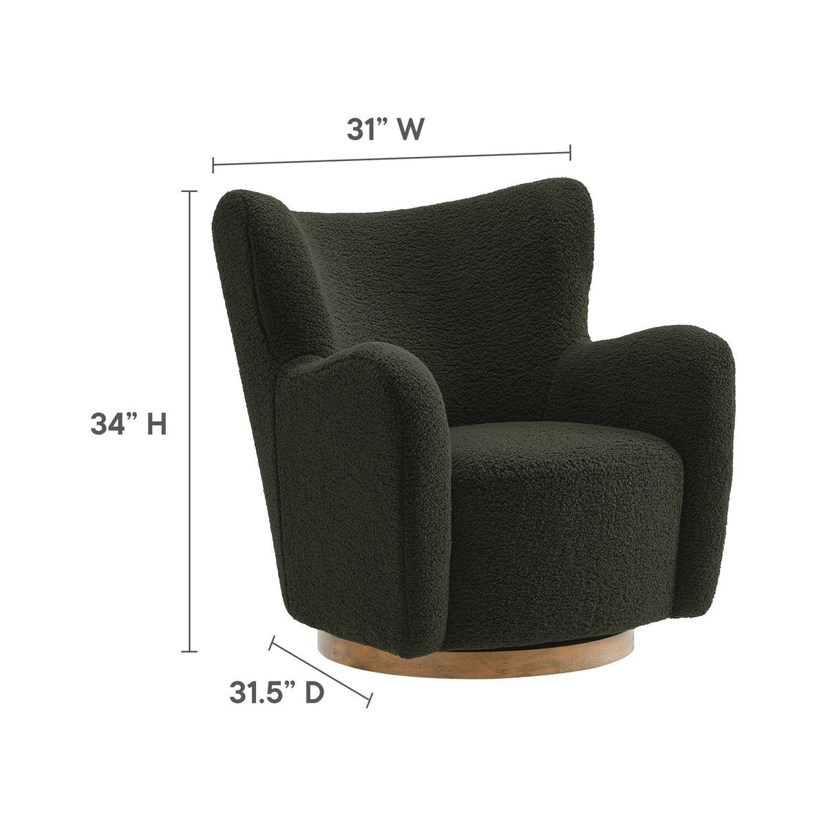 Modway Montrose Swivel Wingback Accent Chair in Fern Walnut Sherpa Teddy Fabric – Modern Furry Barrel Chair with 360-Degree Swivel Base – Soft and Comfy Living Room Chair