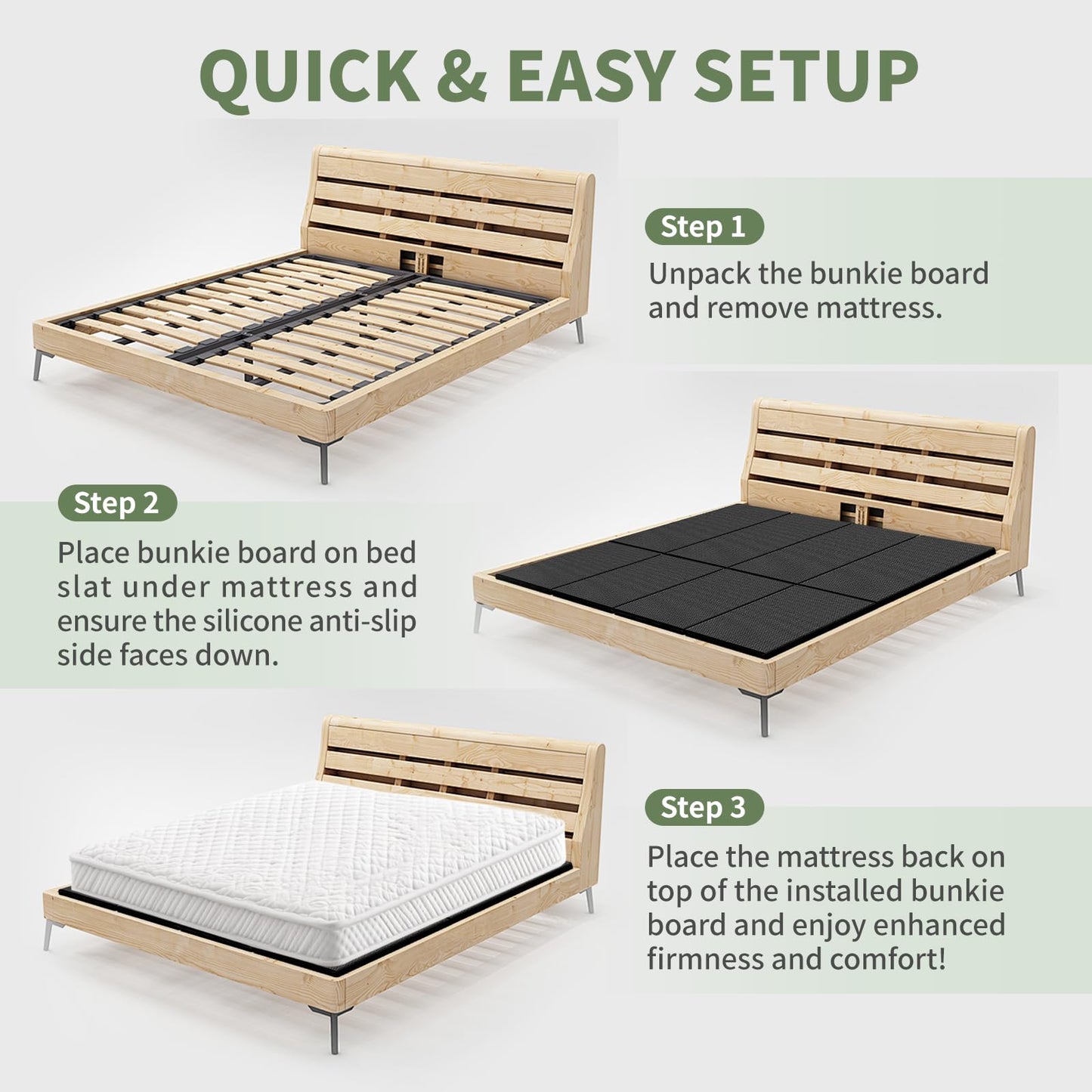 Voyla Upgraded S-Curved Rib Bunkie Board Full Size 54'' x 75' 10mm Heavy Duty Under Mattress Bed Support Slats - Breathable, Noise Minimizing, Moisture Resistant Bunkieboards