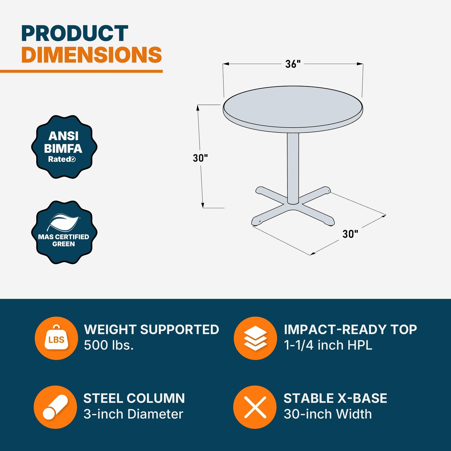 OEF Furnishings OEFCT13636XDMY Premium Commercial-Grade Restaurant and Breakroom Cafe Table (Round, 36 in Diameter, 30 in Dining Height, X-Base, Black Frame, Mahogany Laminate)