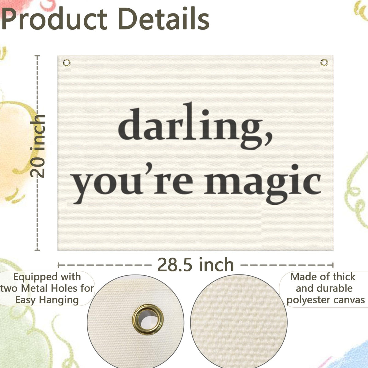 Nursery Canvas Banner Wall Decor Hanging Rectangular Flag Sign Art for Baby Kids Boy Girl,Babyroom Bedroom Playroom Decor,Christmas Gift for Nursery Wall Decor-Darling You’re Magic-28.5"L x 20"W