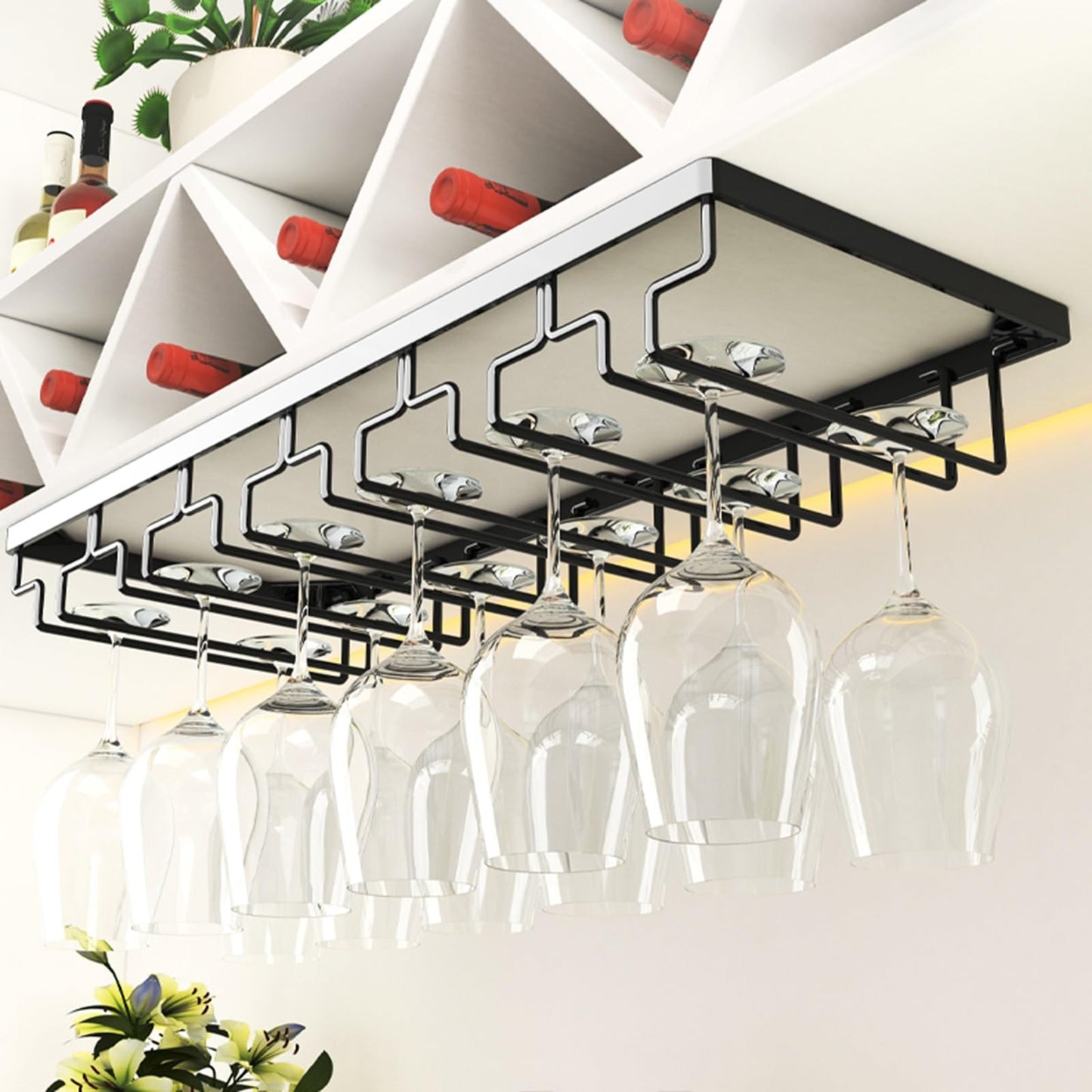 GHHDPXM Wine Glass Holder Under Cabinet Wine Glass Rack Durable Metal Glass Drying Hook for Bar Café Kitchen Restaurant Perfect for nizing & Displaying Glassware (Color:)
