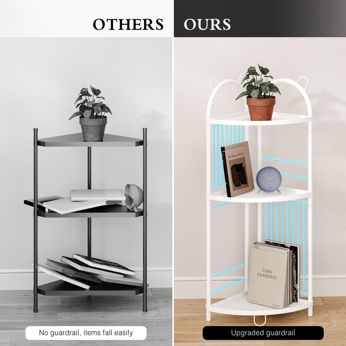 CICUFY Small Corner Shelf Metal Bathroom Corner Shelf 3 Tier Bathroom Stand Toilet Paper Storage Standing Shower Caddy Organizer Toilet Shelf Unit (White)