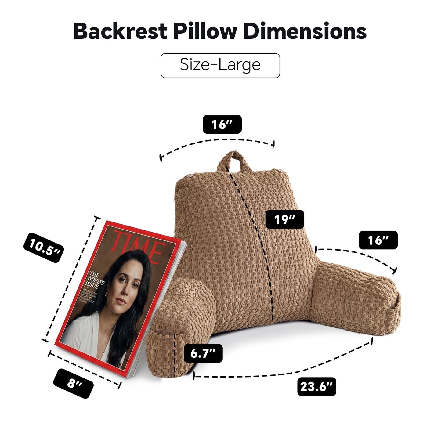 19" Back Support Pillow for Dorm Room Essentials,Khaki Corduroy,Large