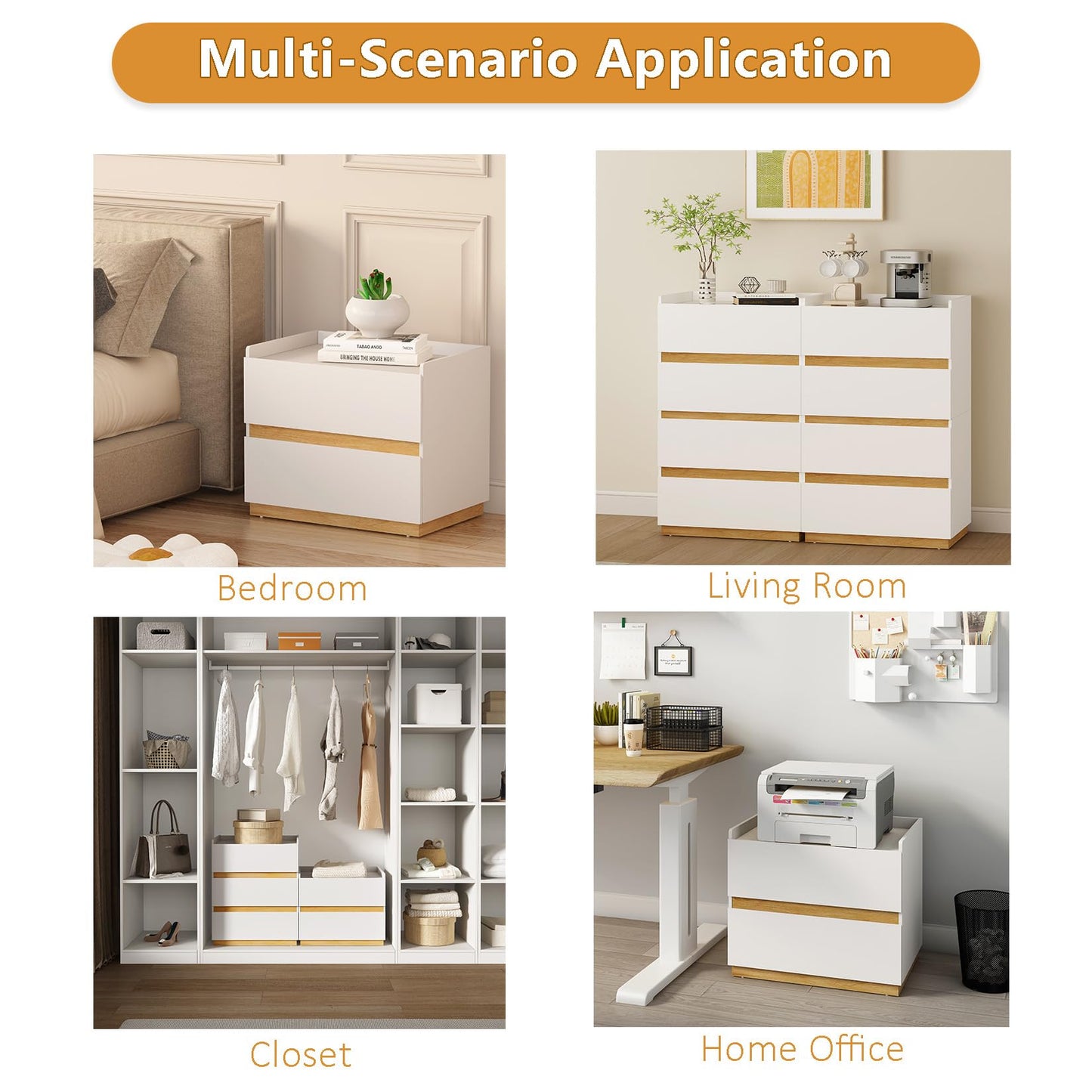 DAELIFKER Large Modern Nightstand White Bedside Table, 2 Drawer Dresser Wood Stackable Storage Drawers for Clothes for Closet, Bedroom, 24"x16"x20"