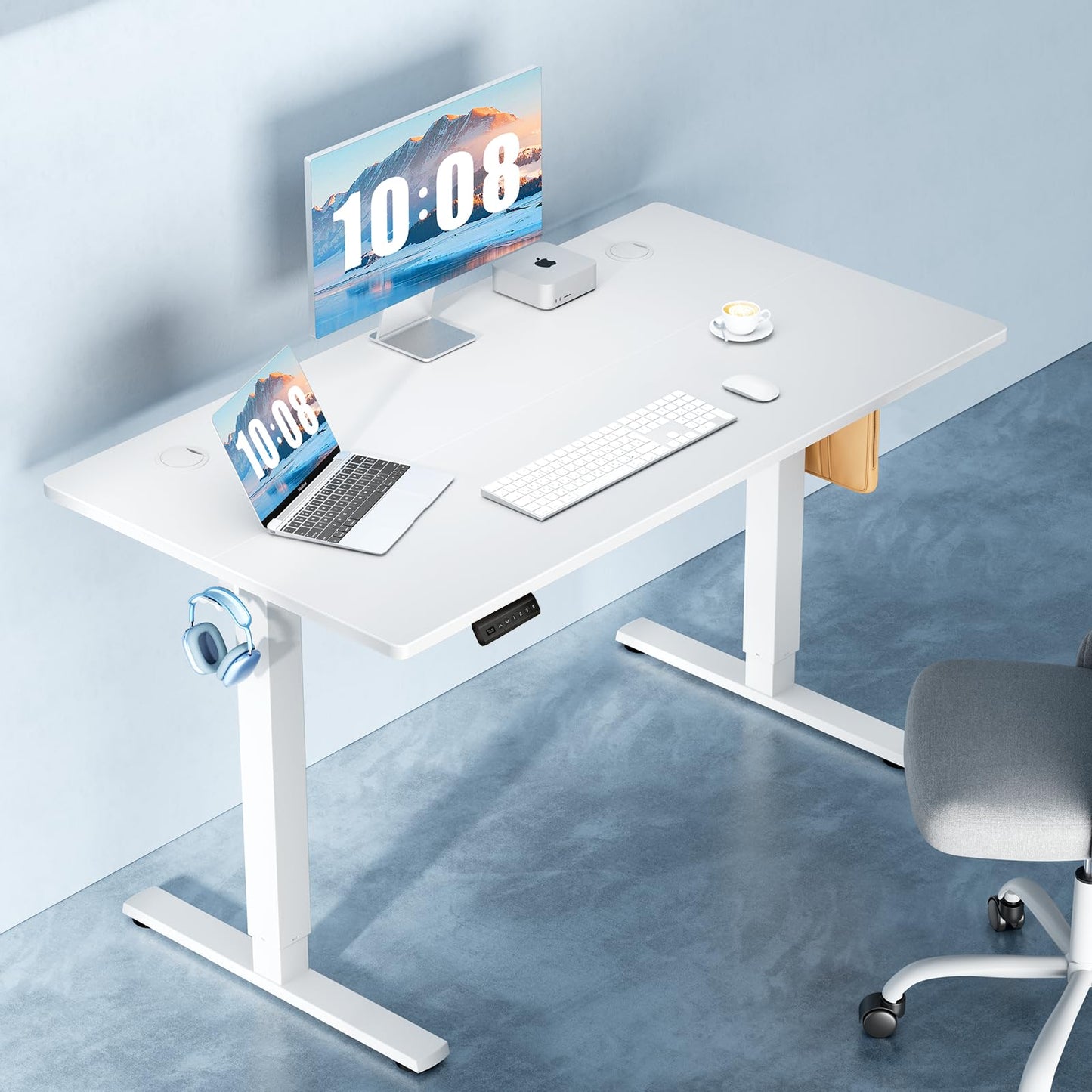 DUMOS 40 Inch Electric Standing Desk Height Adjustable, Sit to Stand Up Computer Workstations Work PC Table Home Office Study Writing Gaming Desks with Memory Presets for Walking Pad, Bedroom, White
