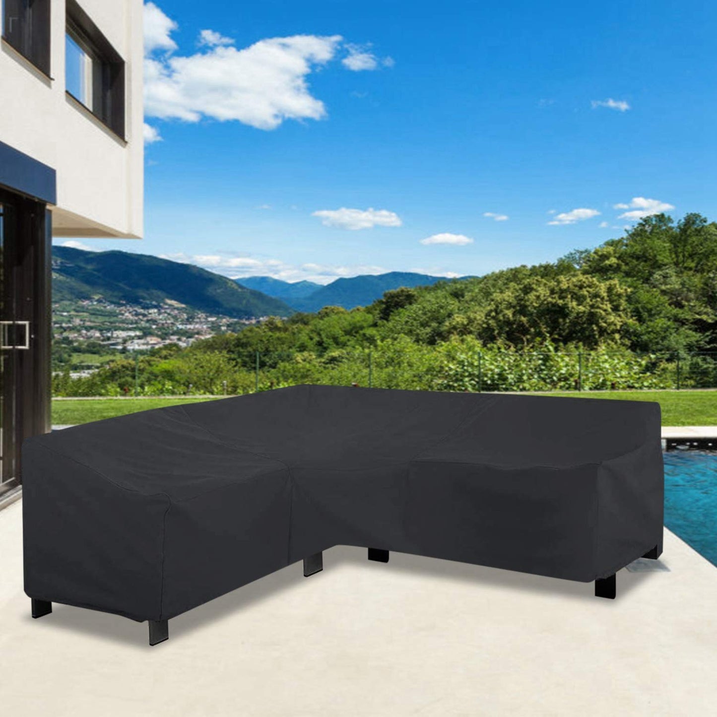 Gicov Patio Sectional Sofa Cover Waterproof V Shape Furniture Cover Outdoor Couch Cover Heavy Duty Garden Furniture Protector with Windproof Strap