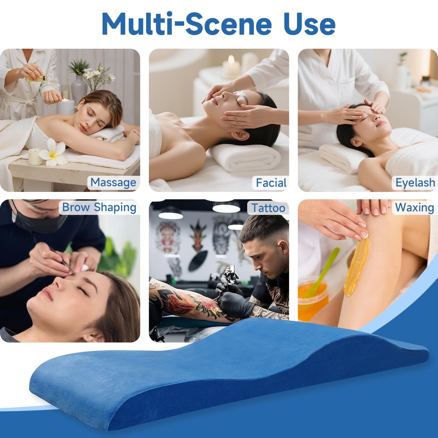 JEINPING Curved Lash Bed Topper High Density Foam Curved Massage Mattress Non-Slip Lash Bed Cushion Velvet Ergonomic Lash Table Pad with Removable Cover for Beauty Salon 23.6in/70in, Blue