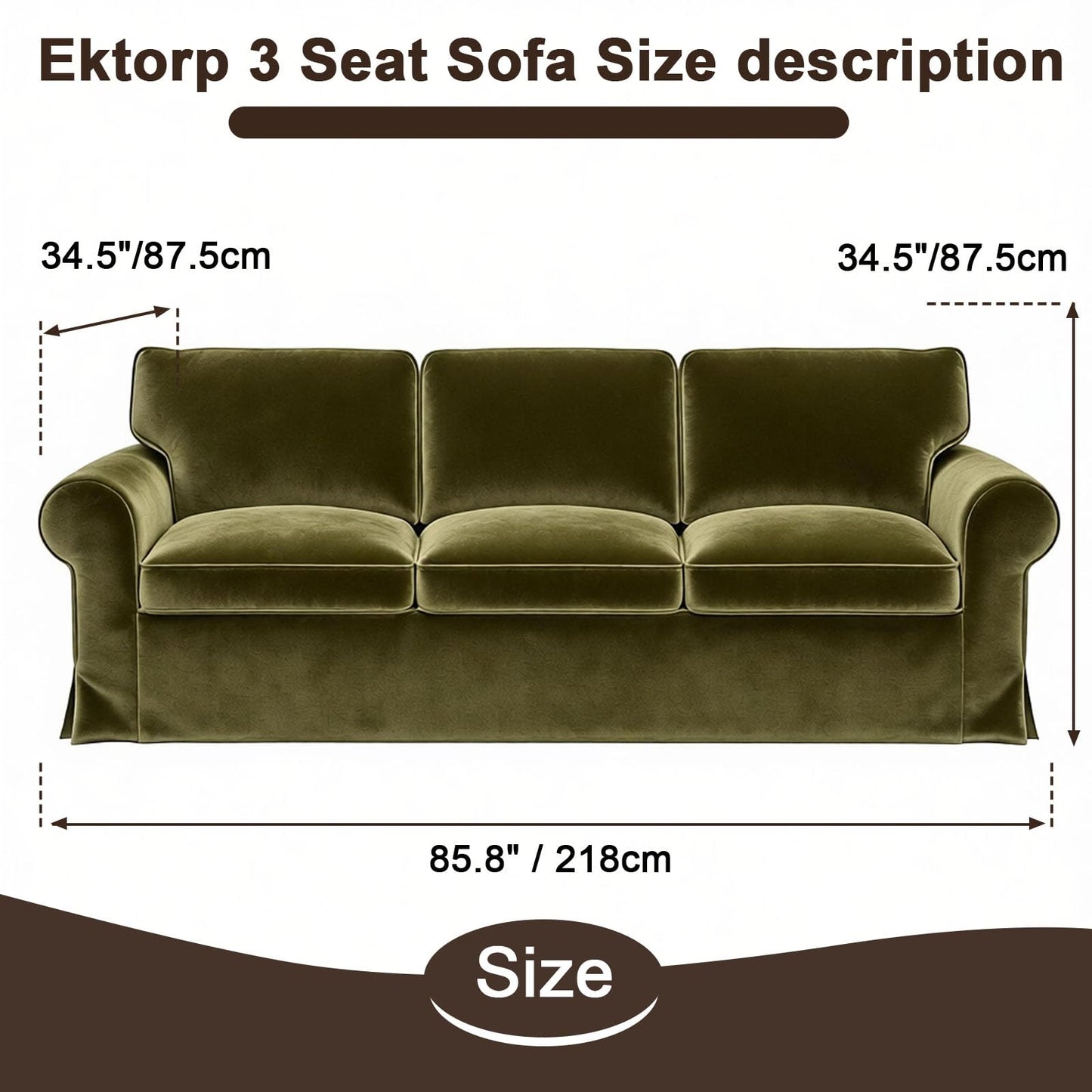 Velvet Pet-Friendly Replacement Sofa Cover Compatible for IKEA Ektorp 3 Seat Sofa Slipcovers, Couch Cover Only, 7-Piece Slipcover, Green, Couch Cover Not Include The Sofa Body