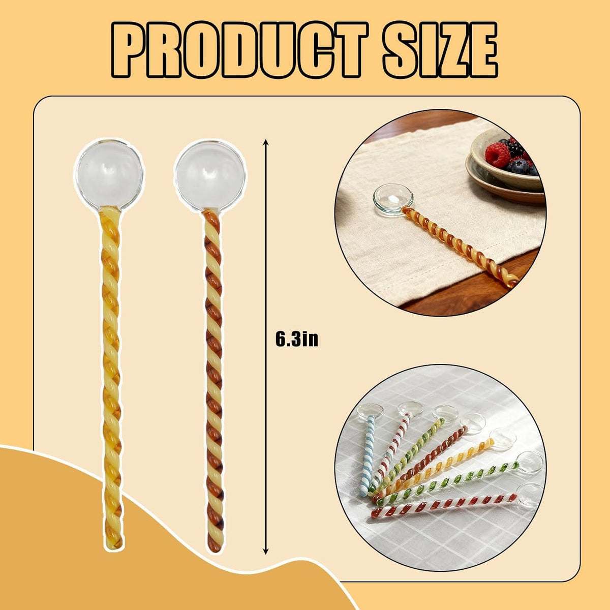 TMXAOK 6 Pieces Glass Stirring Spoons Clear Crystal Coffee Cocktail Mixing Spoon Teaspoons with Spiral Handle Salt Sugar Ice Cream Yogurt Jam Dessert Scoop Swizzle Stick Stirrer for Bar Cafe Party (H)
