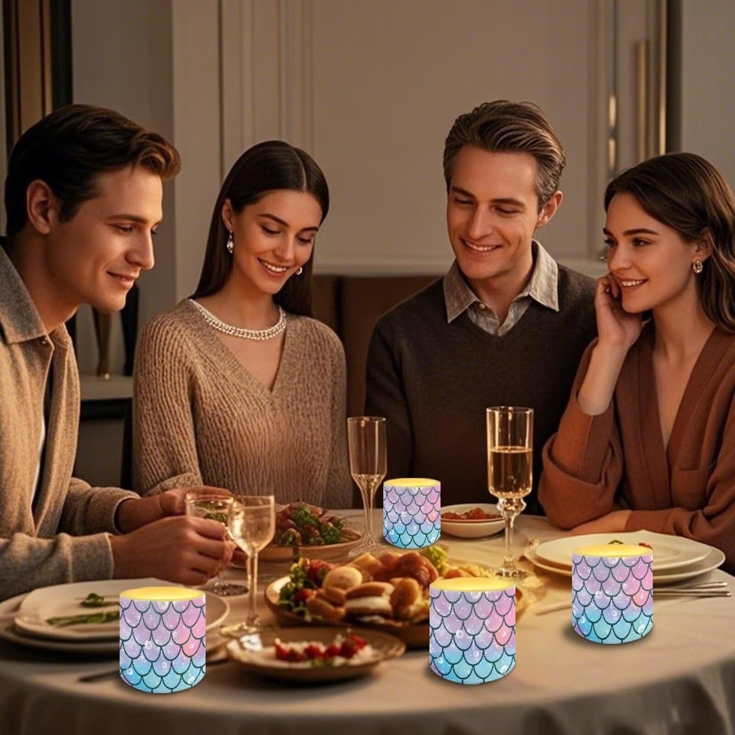 Cozeyat Fish Scale LED Candles Set of 4 Battery Powered Flameless with Remote Timer Flickering Flame Waterproof for Home Patio Beach Decor
