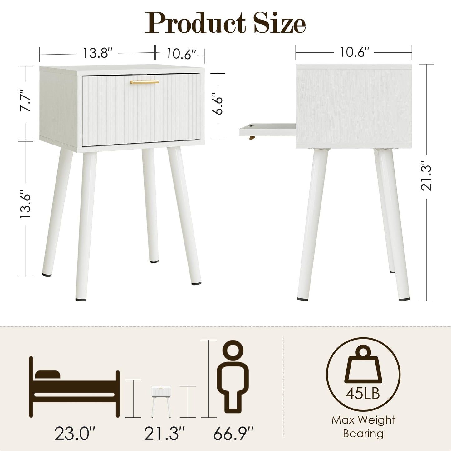 ASACESCU Night Stand, White Nightstand with Fluted Door, Small Modern Mid-Century Bedside Table for Bedroom, End Table for Living Room