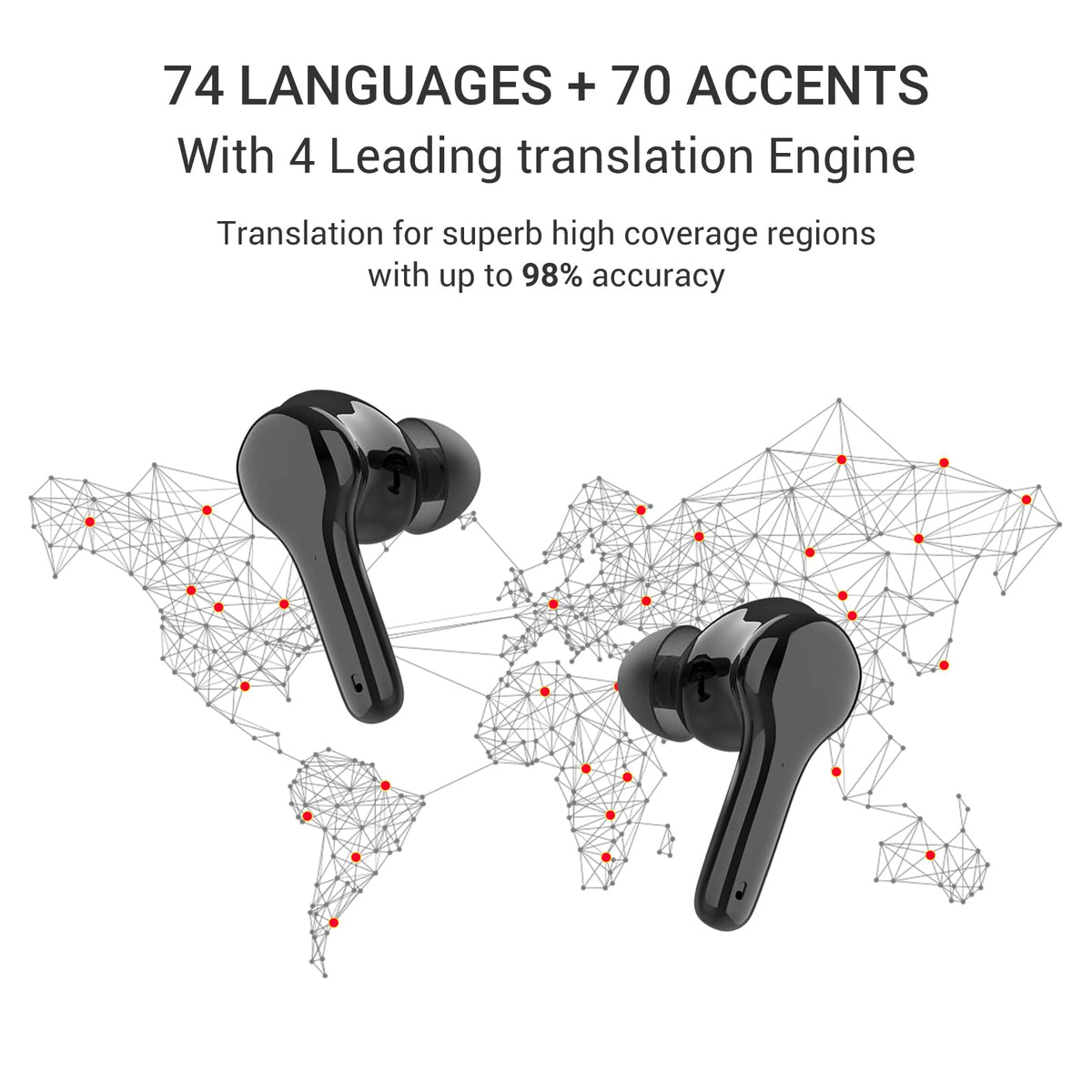 ANFIER M6 AI Offline Translation Earbuds Real Time 144 Languages Two-Way Translator Audifonos Traductores Inglés Español 3-in-1 Translate Headphones for Business Travel, No Subscription Needed (Black)