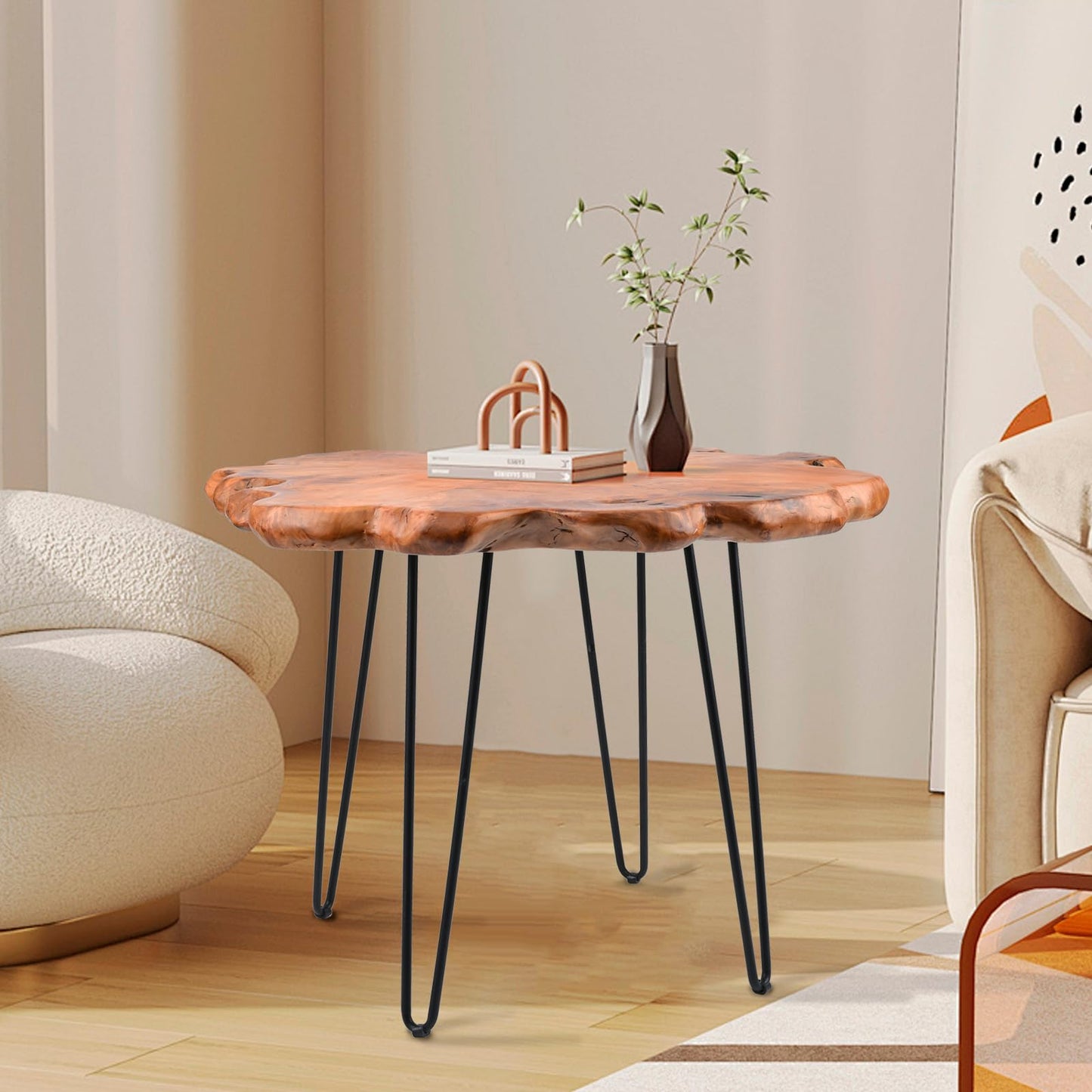 GJRIEFD 27.5 Inch Live Edge Side Table, Wood Small End Table with Waterproof, Rustic Accent Table Unique for Living Room, Bedroom, Home, Freeform