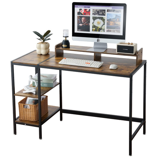 MINOSYS Computer Desk 47-inch with Storage Shelf - Vintage Ideal Gaming Desk for Bedrooms, Small Spaces, and Home Offices Modern Writing Desk for PCs.