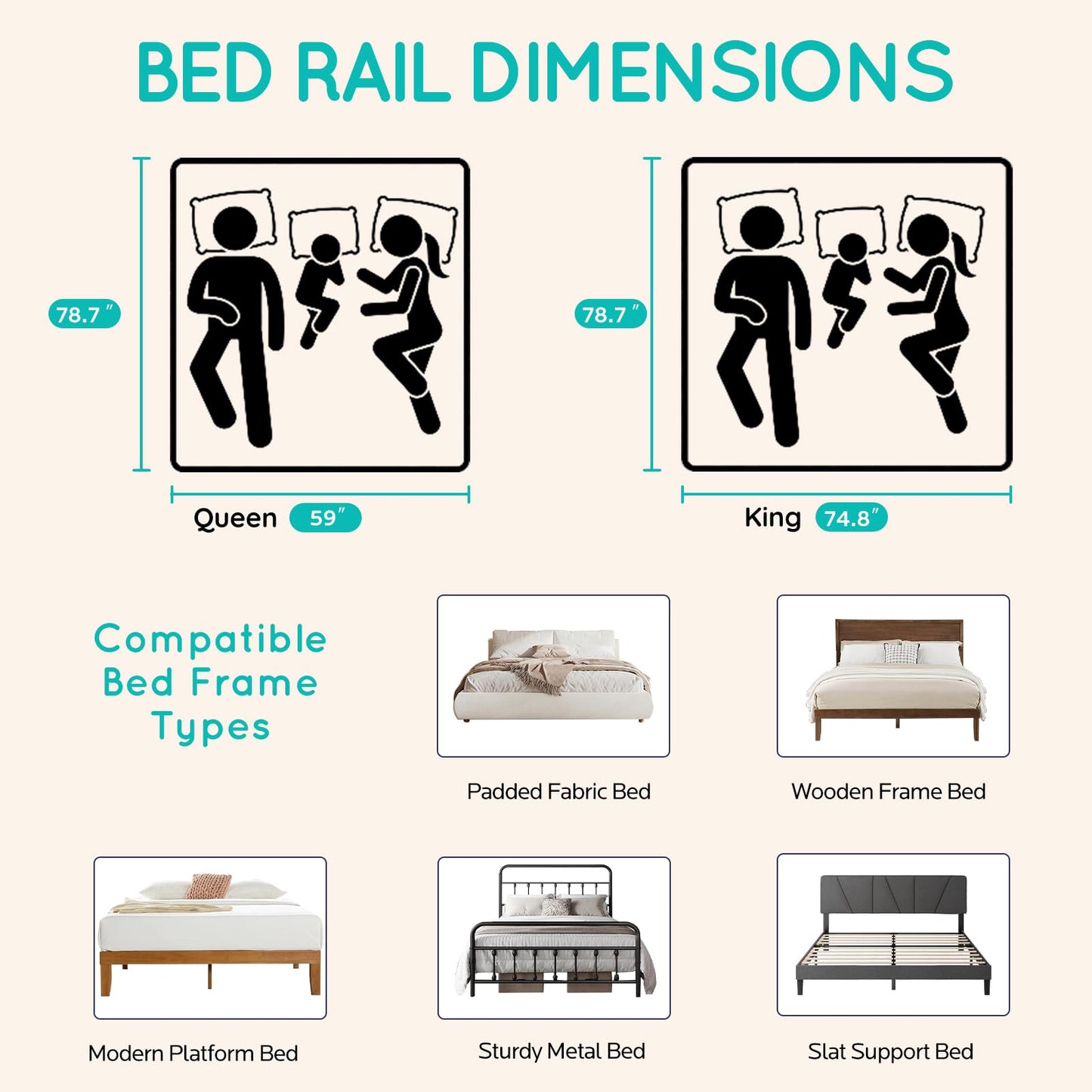 Updated King Size Bed Rail for Toddlers: 3-Side Protection Bedrail with Headbroad for King Bed - Extral Tall Adjustable Child Safety Side Railing Guards for Infants Kids Child(78.7x78.7X 74.8”)