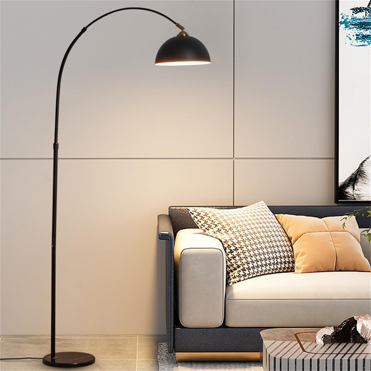 GKOKG Floorps,with Table Black Arc Floorp with Marble Base for Liviroom, Standingp with 360° Rotatable Arm, Industrial Tallp Metal Material, Readingp for Bedroom Couch Sofa