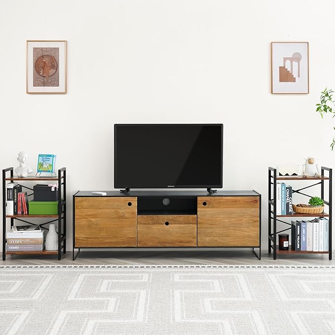 Yoobure Bookshelf Small Book Shelf, Solid Industrial 3 Tier Shelf Bookcase
