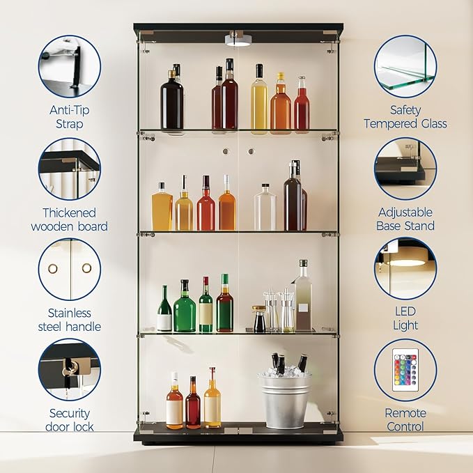 IDEALHOUSE Tempered Glass Display Cabinet