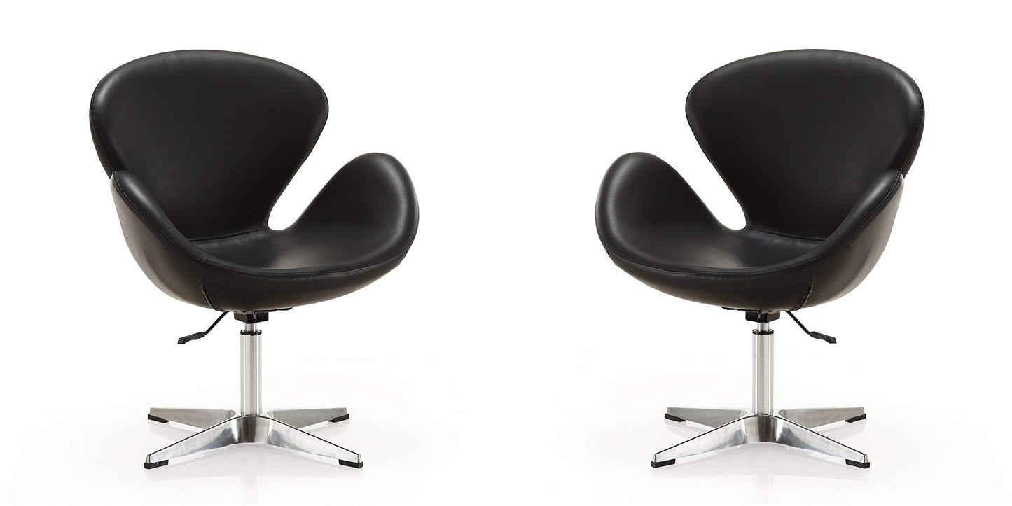 Manhattan Comfort Raspberry Adjustable Swivel Accent Chair with 360° Turn, Polished Chrome Base, Modern Retro Design, Versatile Seat Ideal for Any Room, Set of 2, Black