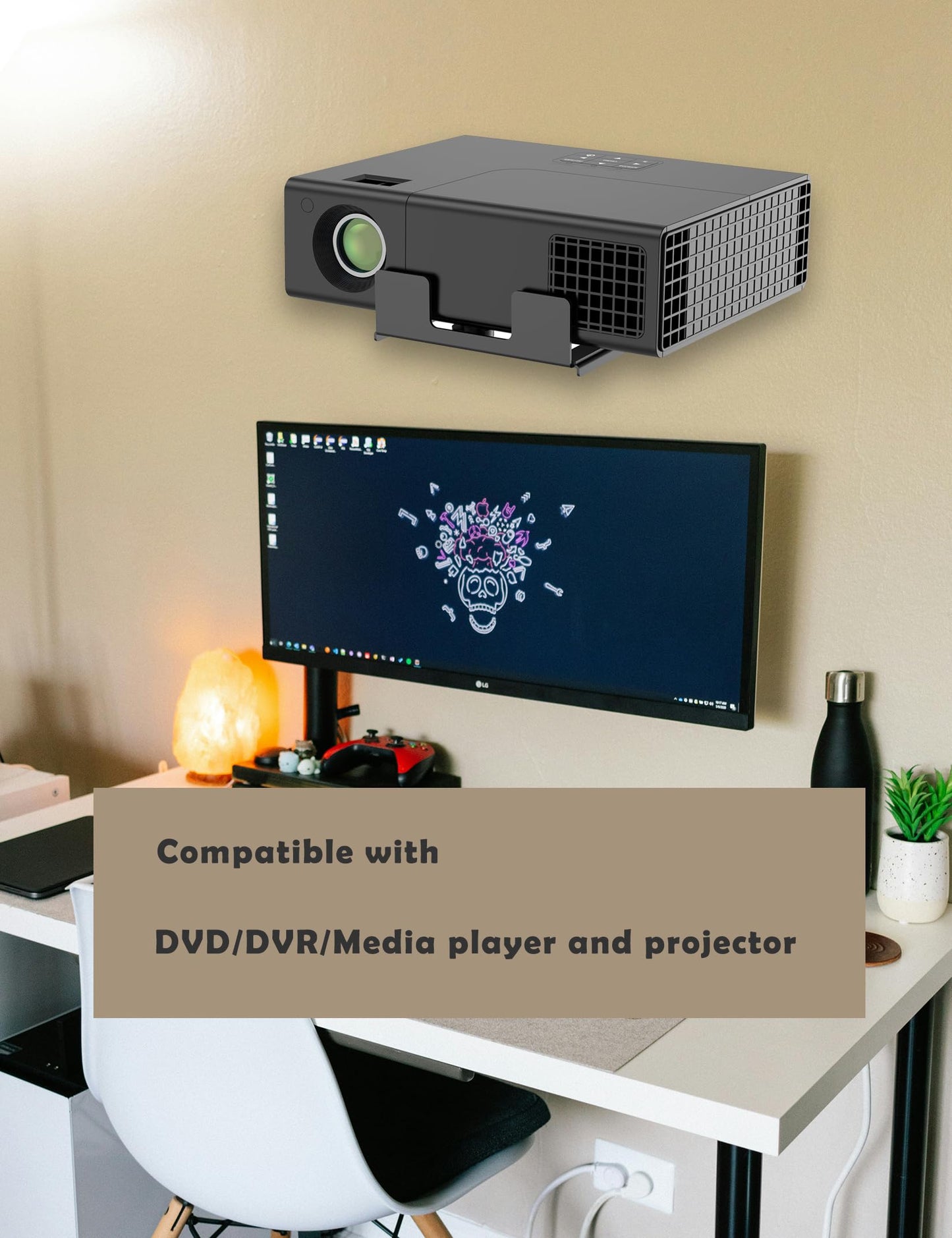 TYAMTOGSM Under Desk Mount for Mini PC/CPU/Xbox/ PS5/ ps4/ ps3 Adjustable Metal Holder Compatible with Cable Box/Network Attached Storage and Other Any Device Upto 9.7" Thick. (Black)