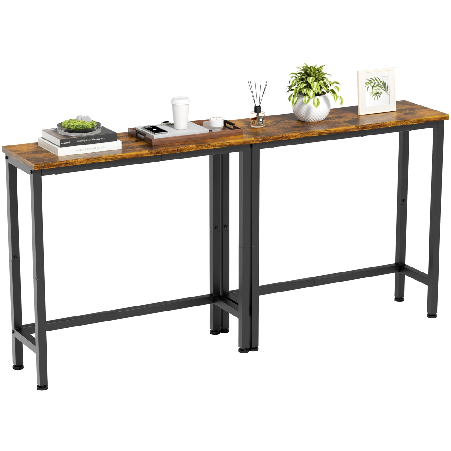 GRLEAF 2 Pack Narrow Console Table, 29.5" Small Entryway Table, Thin Hallway Table Skinny Sofa Side Display Table for Entrance, Bedroom, Living Room, Foyer, Corridor, Office - Rustic Brown (9.5" Deep)