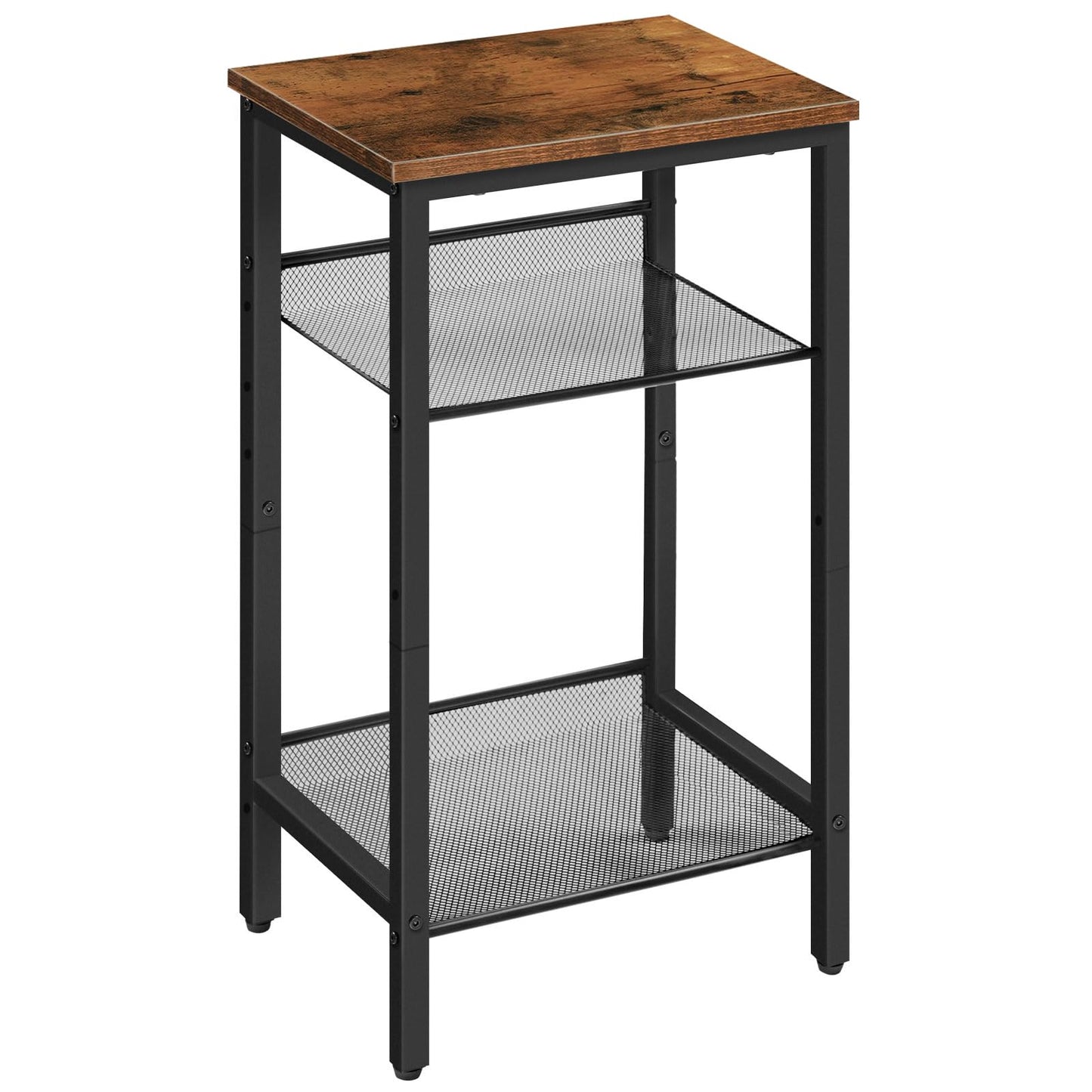 HOOBRO Side Table, 3-Tier Tall End Telephone Table with Adjustable Mesh Shelves, Small Entry Table for Living Room Bedroom Hallway or Office, Rustic Brown and Black BF01DH01G1
