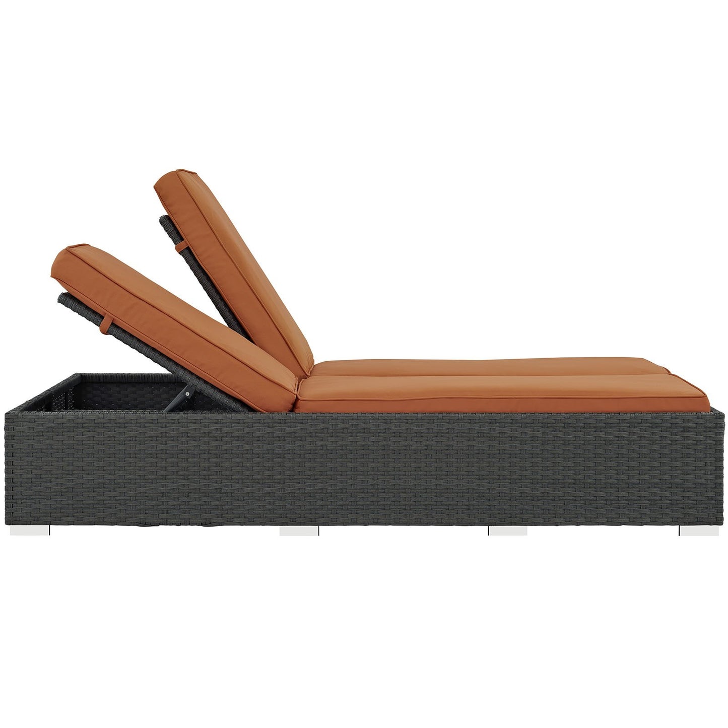 Modway Sojourn Wicker Rattan Outdoor Patio Sunbrella Fabric Double Chaise in Chocolate Tuscan