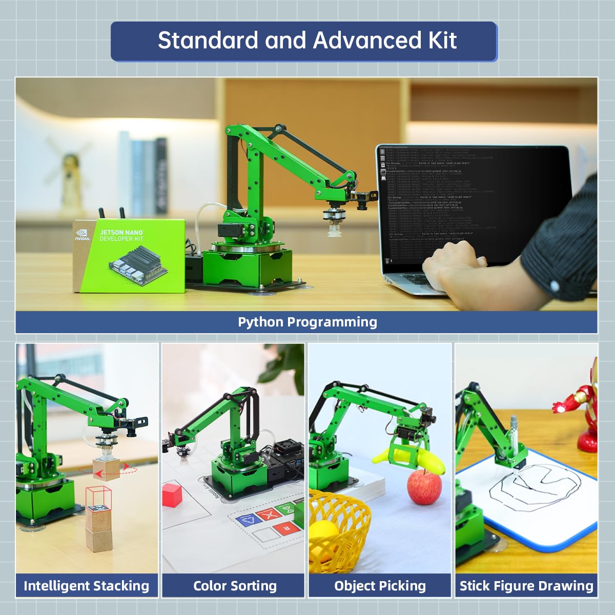 LewanSoul JetMax Robotic Arm for Jetson Nano AI Vision ROS Open Source Programmable Robot Arm Kit with 4 Kinds Gripper Big Chassis Sensor Modules Wireless Control App/PC Coding Study DIY Robot
