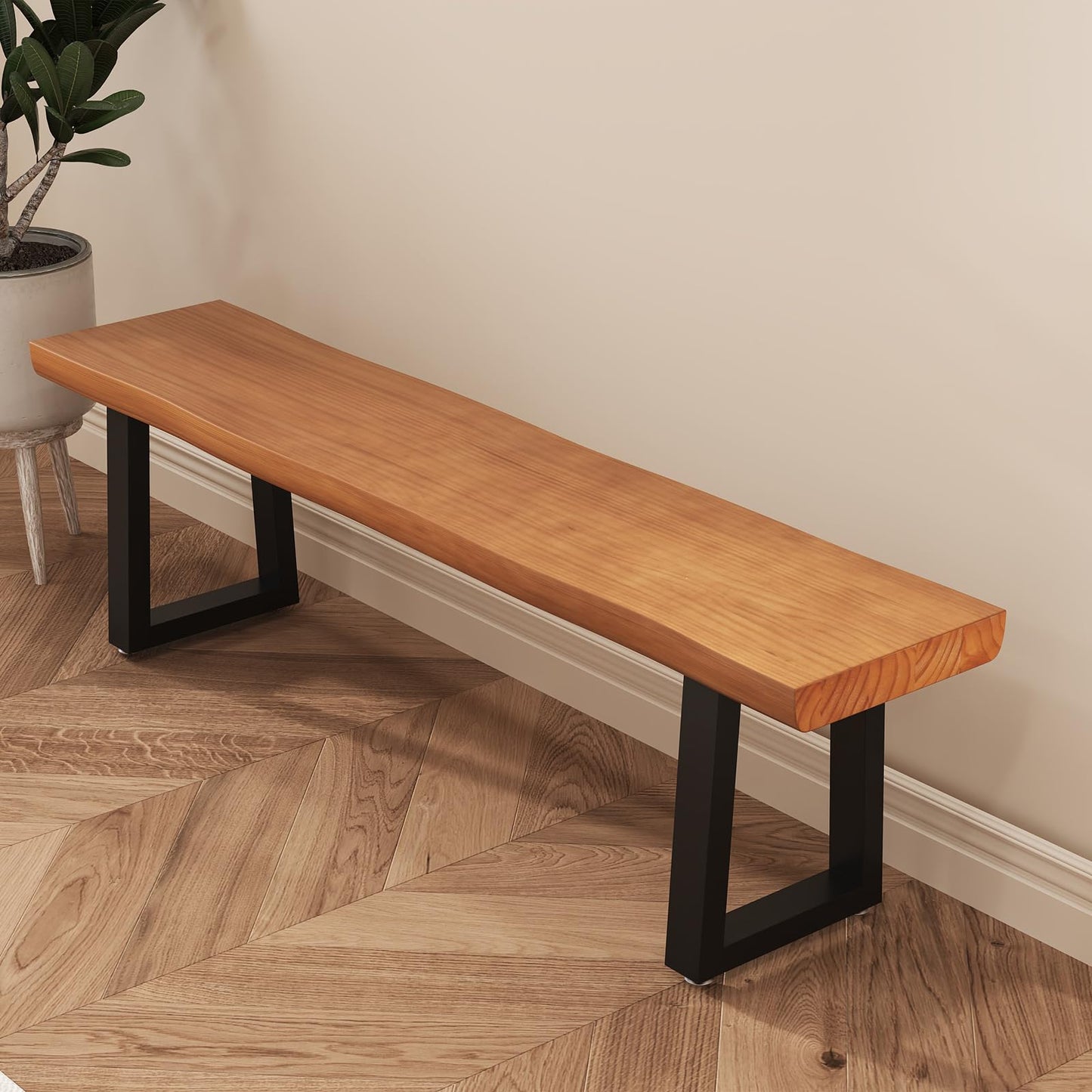 tiedingdingjiaju 31.5in Light Brown Solid Wood Bench with Sturdy Metal Legs - Versatile Dining/Entryway Bench for Living Room, Home Office & Dining Room | Multi Size Options