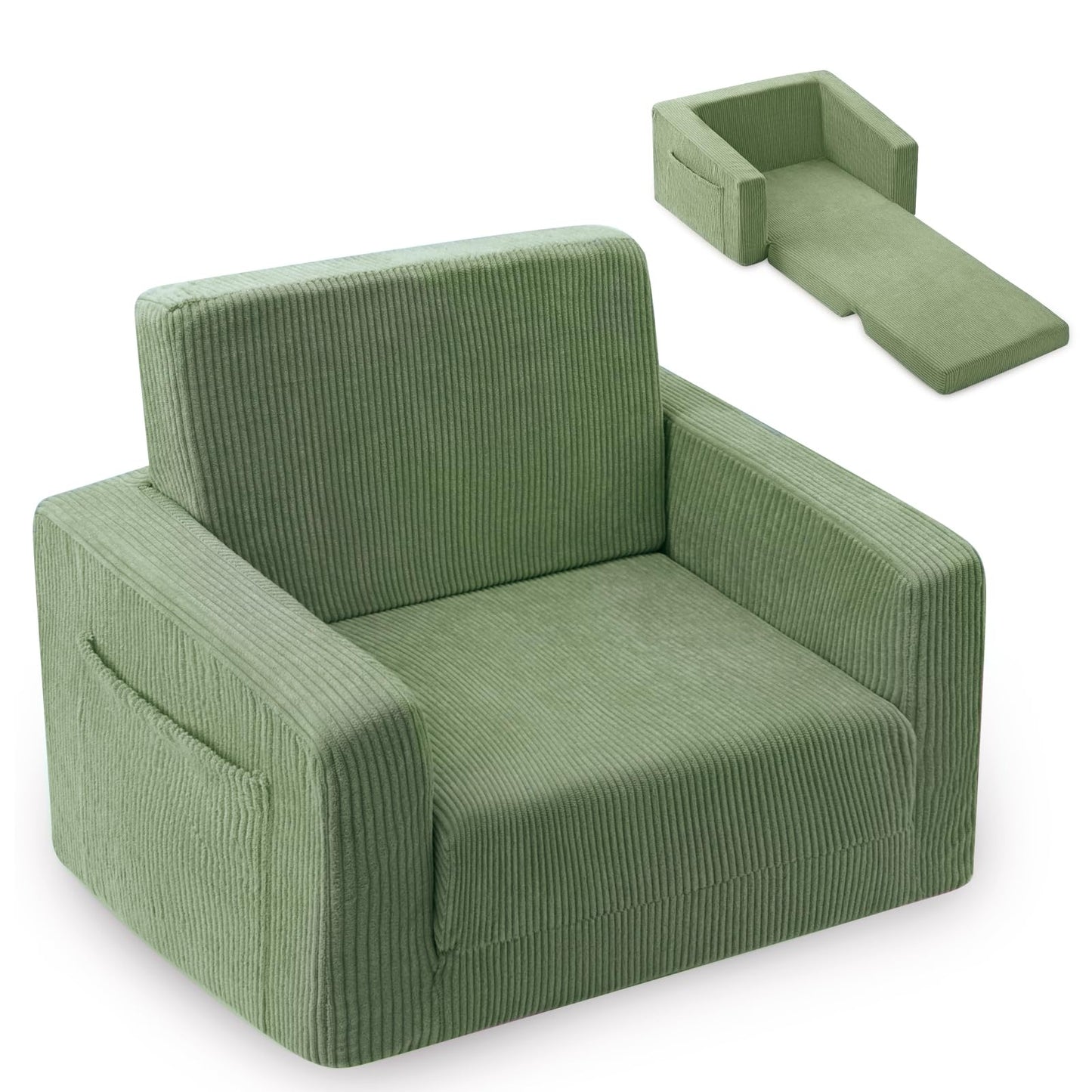 Jouha Kids Chair and Couch, 2-in-1 Fold-Out Kids Sofa, Soft Convertible Seating, Comfy Kids Chair for Boys and Girls,Green
