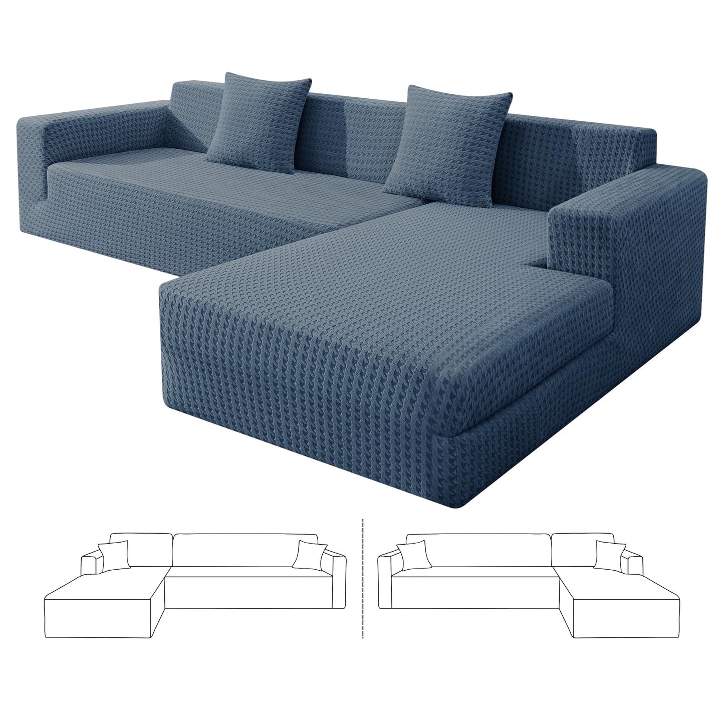 ZNSAYOTX Stretch Sectional Couch Covers New-Houndstooth Texture, Thick Slipcovers with Elastic Bottom for L Shape Sectional Sofa, 2 Pcs Pet Friendly Universal Protector (Sofa or Chaise), Dark Grey