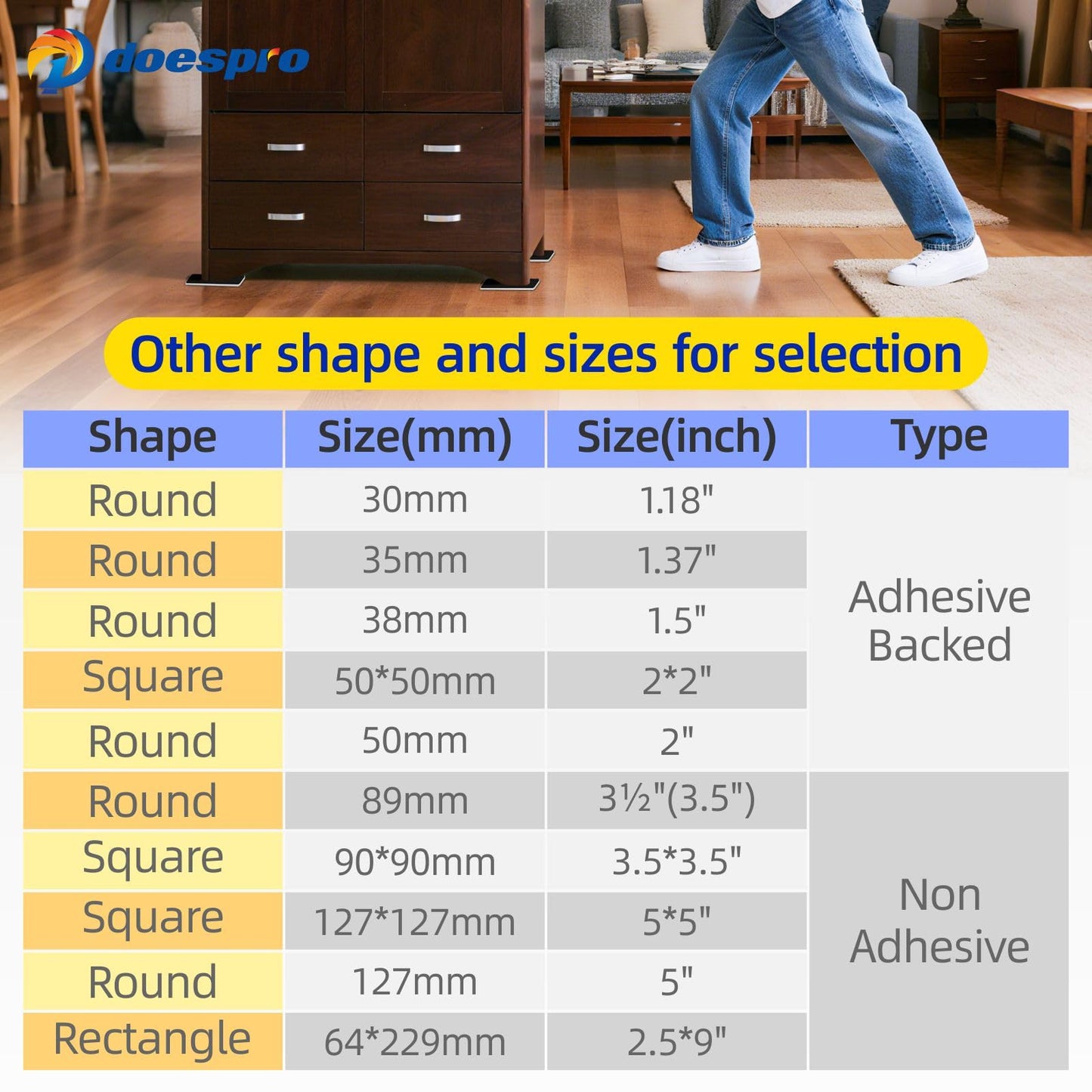 8 Pcs Rectangle Large Furniture Sliders for Hardwood Floors & Carpet-Reusable Heavy Duty Furniture Movers Sliders,Chair Glides for Wood Floors Tile Protector to Move Furniture Easily(2.5"*9" Gray)