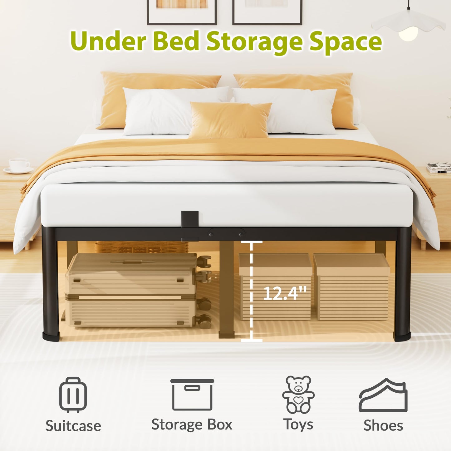 14 Inch Full Bed Frame, Metal Platform Bed Frame with Round Corner Legs, 3500 lbs Heavy Duty Steel Slats Support, No Box Spring Needed, Noise Free, Easy Assembly, Black
