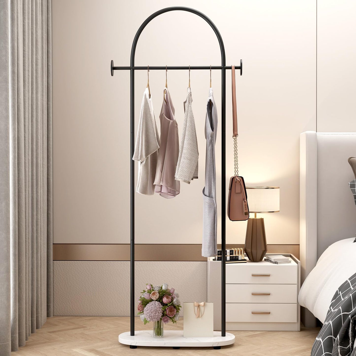 KADIGANG Black Clothing Racks, Modern Industrial Clothes Rack with Shelf, Heavy Duty Freestanding Coat Rack, Metal Coat Hanger Stand with Hooks for Boutique Office