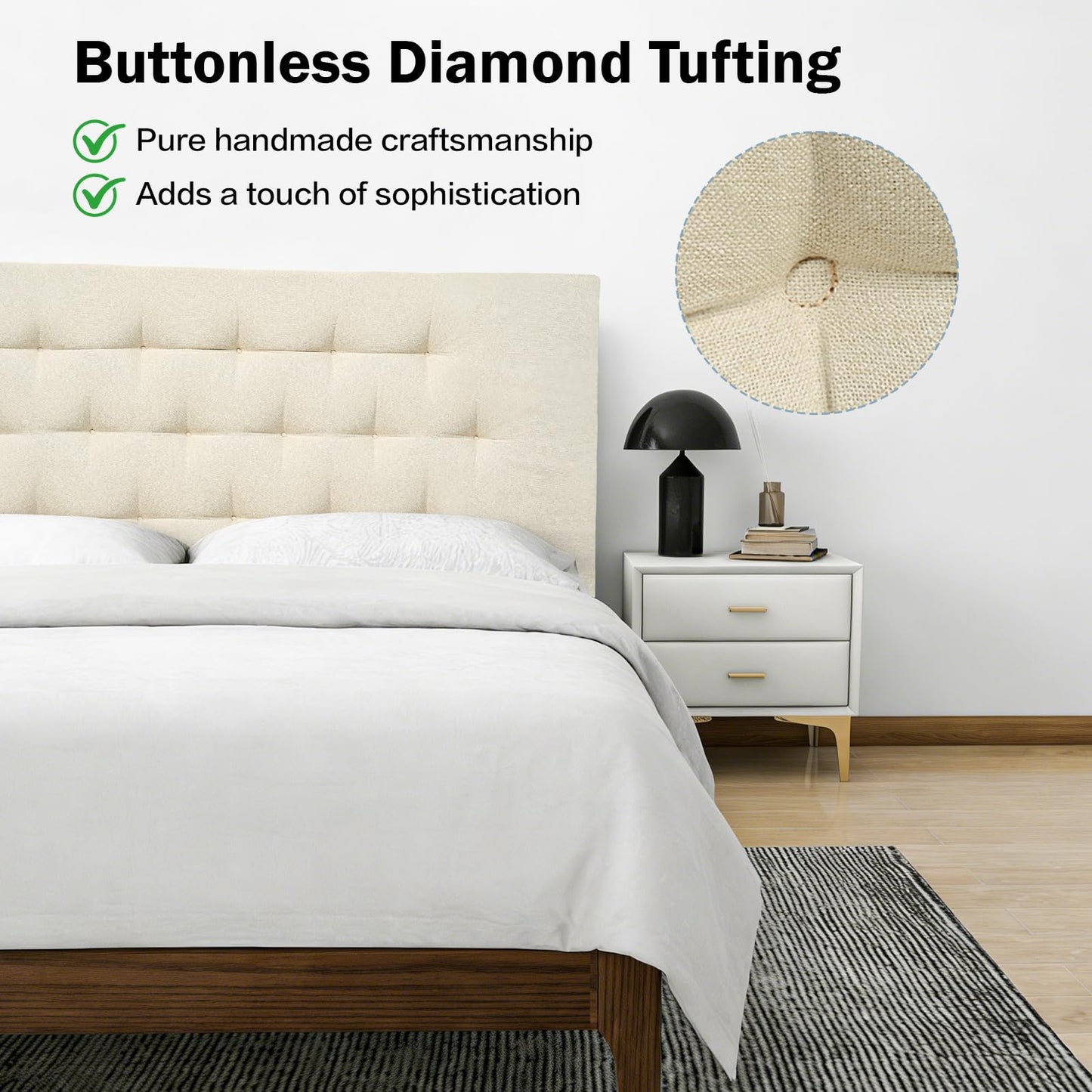 Wouherkexm Upholstered Headboard Full Size, 54" x 21" Easy No-Tools Wall Mounted Bed Headboards, Modern Linen Button Diamond Tufted Design, Beige