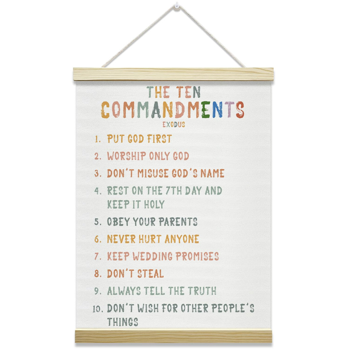 mermermu Ten Commandments Poster Hanger Frame, Christian Inspirational Posters Canvas Wall Art for Office Classroom Kids' Bedroom Decor, 12x16 Inches -023