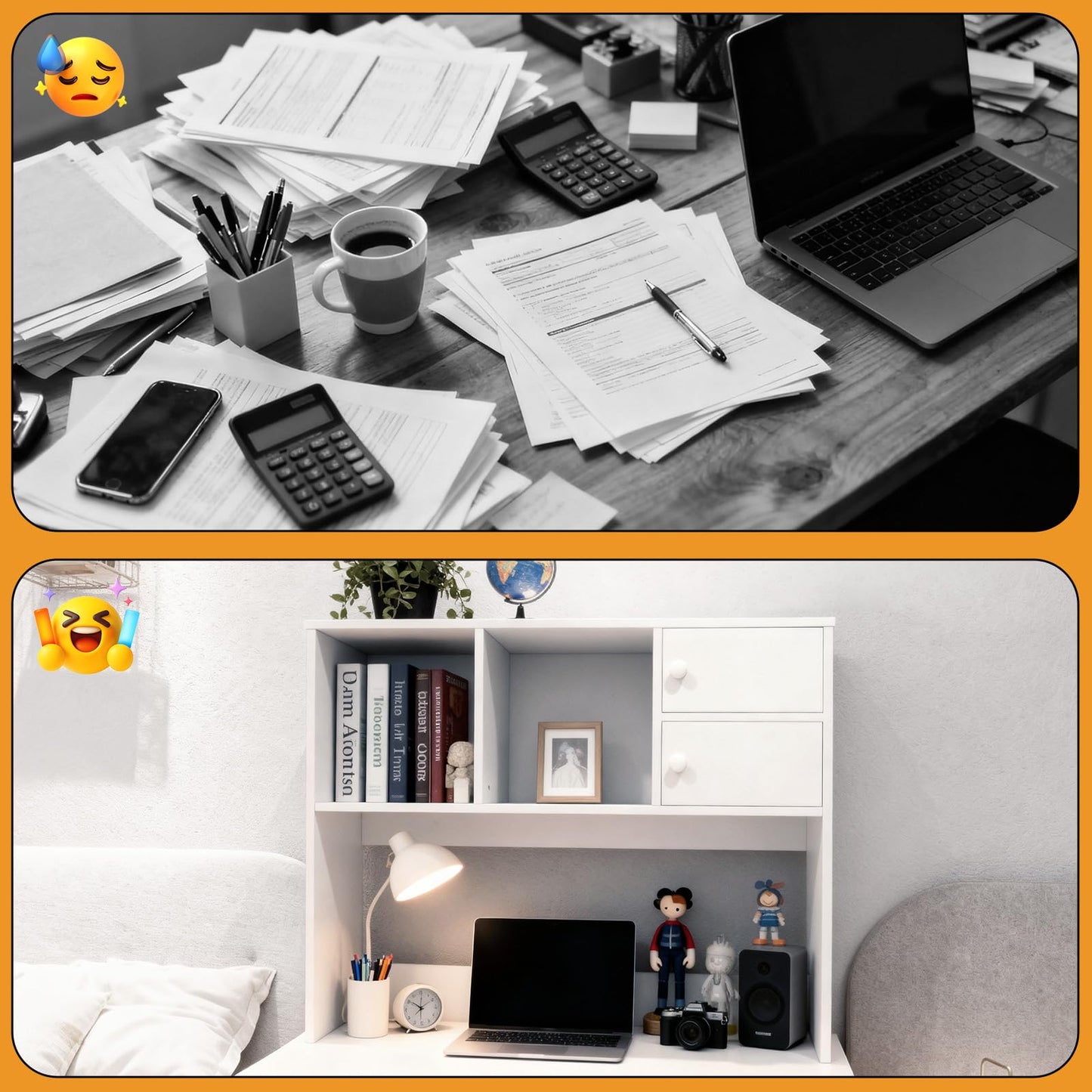 YGYQZ White Desk Hutch with 4 Storage Shelves, Desktop Bookshelf & Monitor Stand for Home Office, Space Saving Desk Organizer for Study Room, Dorm & Gaming Desk