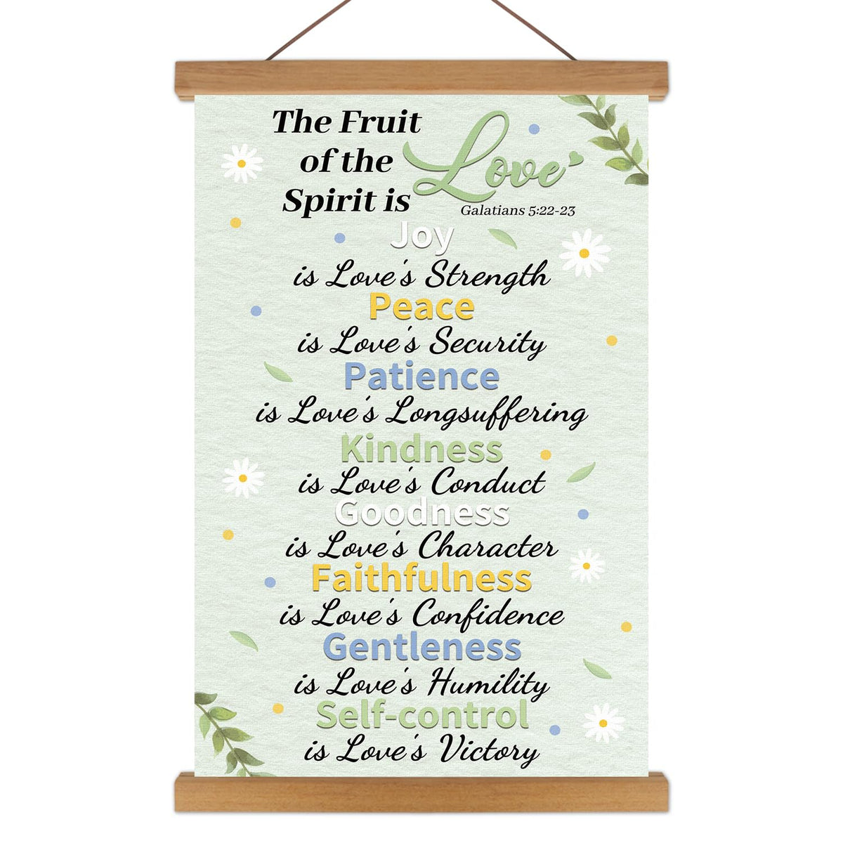 KAlRNE Fruit of The Holy Spirit Poster,Christian Wall Art,Fruit Bible Verse Canvas Hanging Kit,Inspirational Wall Decor,Motivational Poster With Wood Magnetic Hanger for Bedroom Classroom Decoration